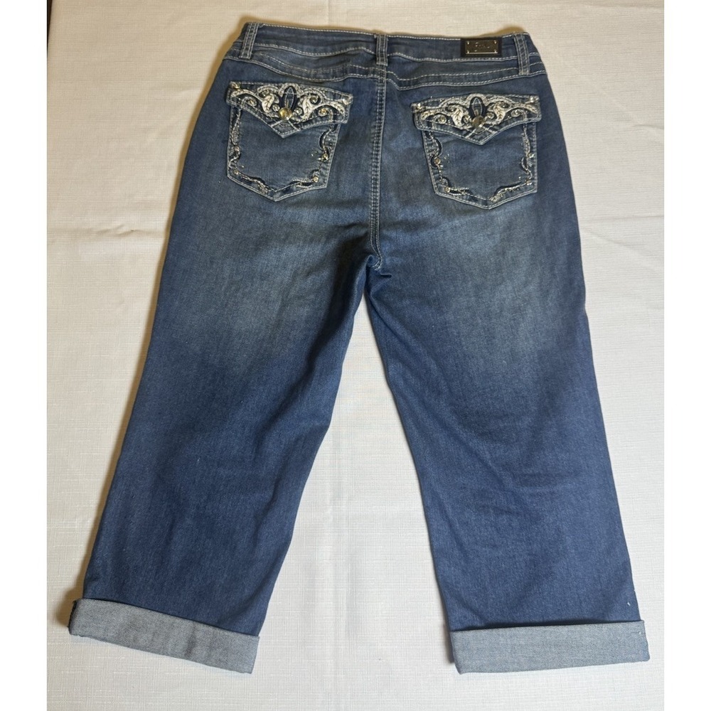 Earl Jeans Womens Capri Denim Embroider Flap Pockets Lo‎ Rise Size 8 30x19